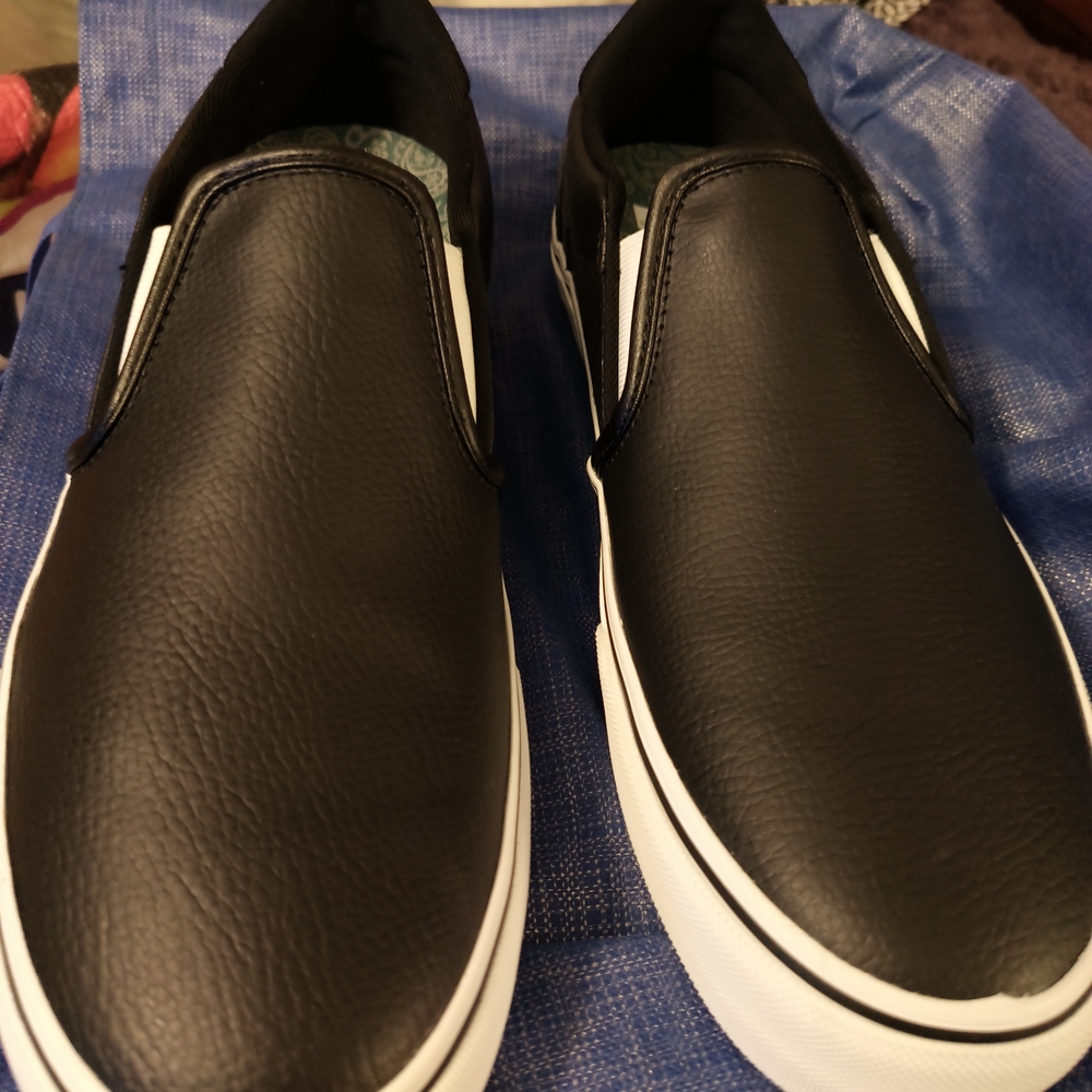 Vans Black and White Slip-On Loafers